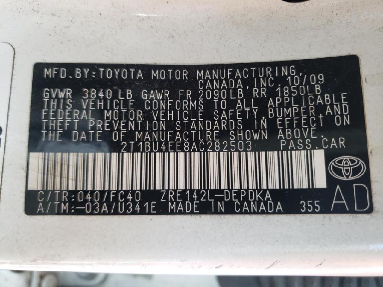 Photo 10 from auction – 2010 TOYOTA COROLLA 4D with VIN 2T1BU4EE8AC282503