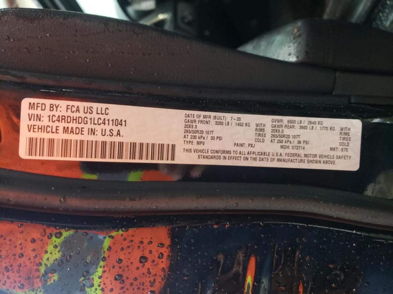 Photo 10 from auction – 2020 DODGE DURANGO GT with VIN 1C4RDHDG1LC411041