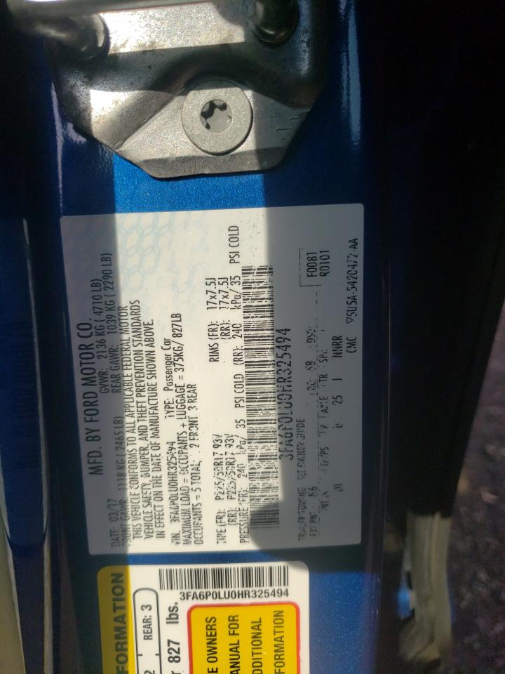 Photo 10 from auction – 2017 FORD FUSION SE with VIN 3FA6P0LU0HR325494