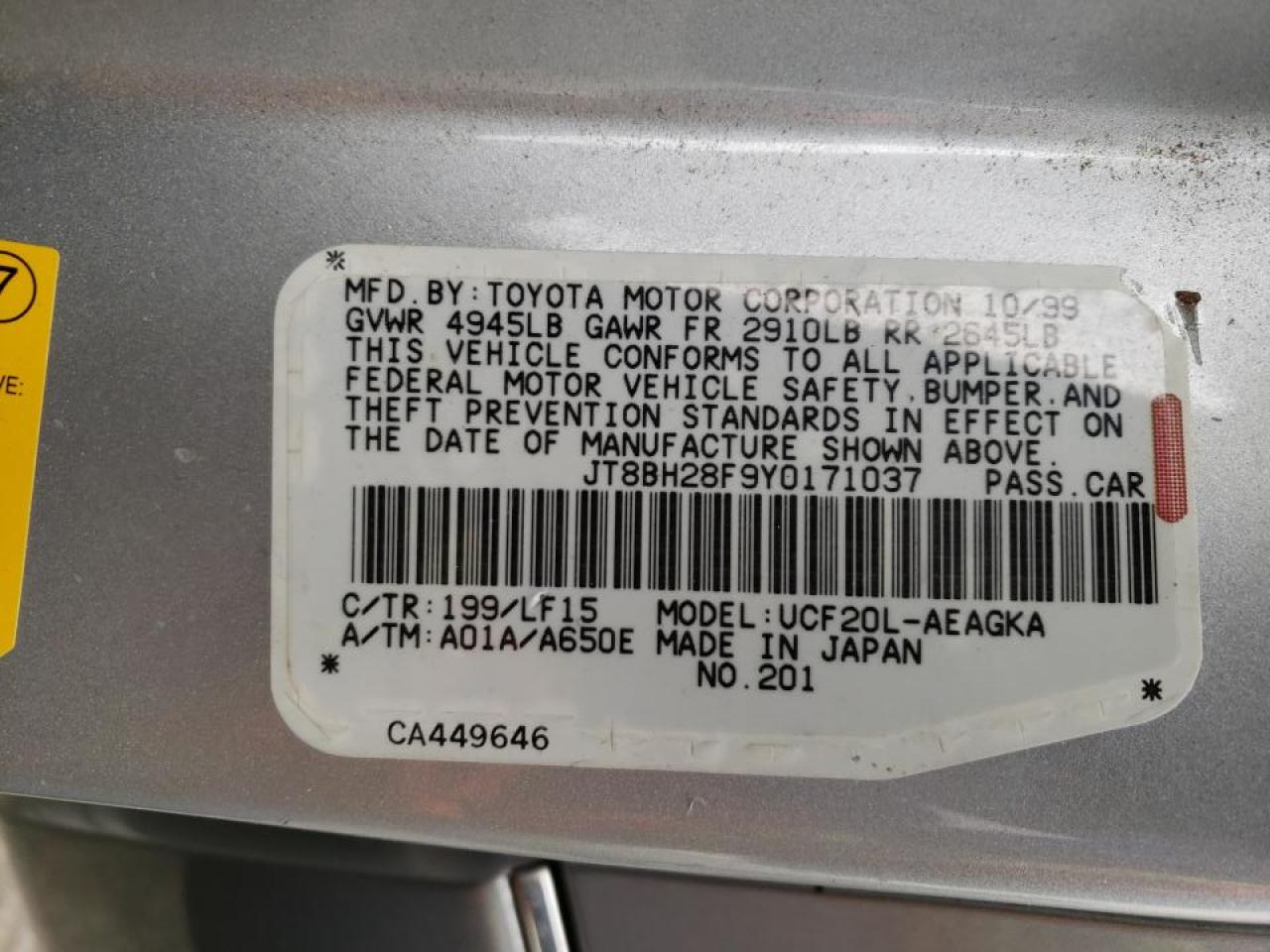 Photo 10 from auction – 2000 LEXUS LS 400 with VIN JT8BH28F9Y0171037