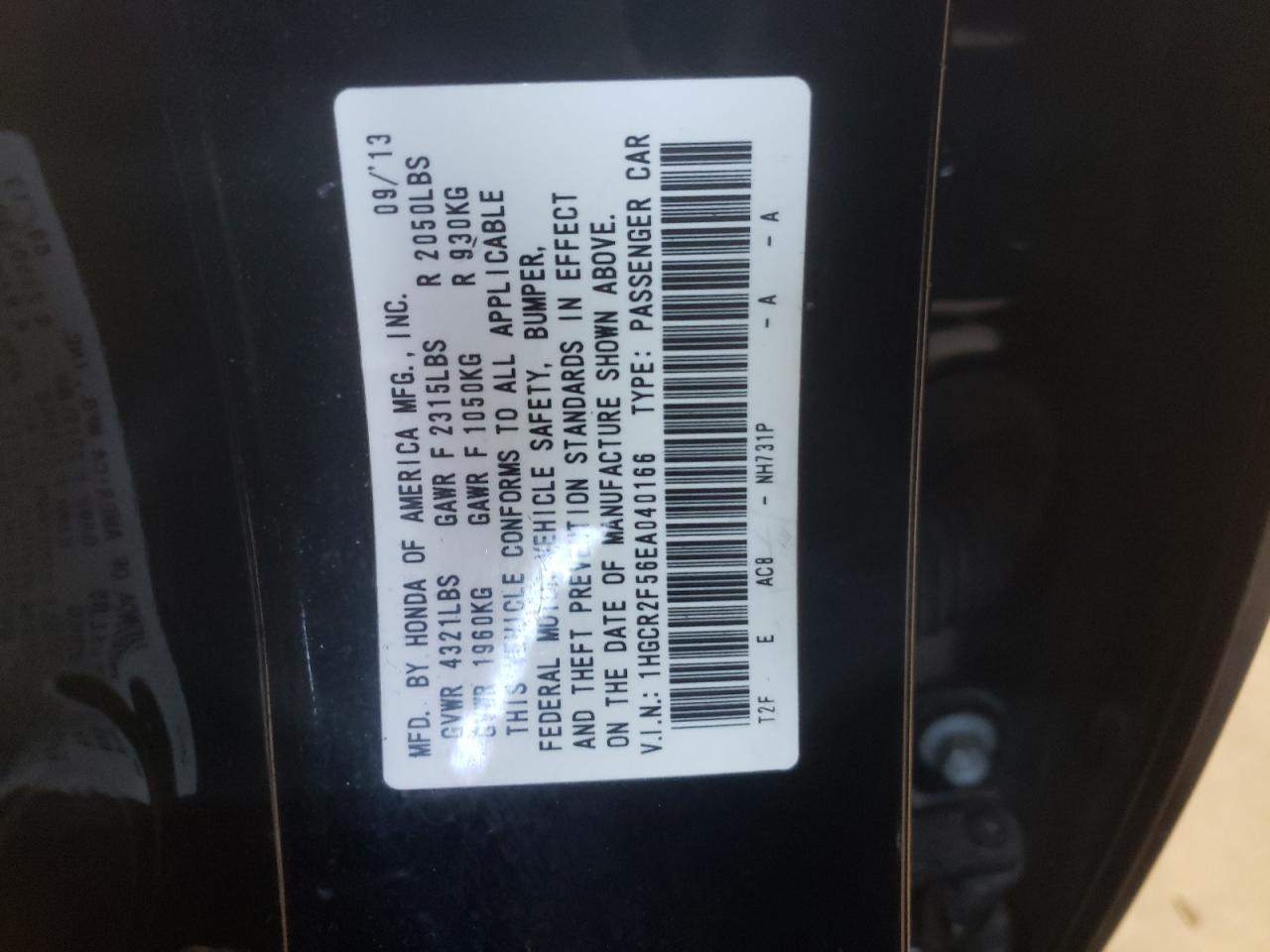 Photo 10 from auction – 2014 HONDA ACCORD SPO with VIN 1HGCR2F56EA040166