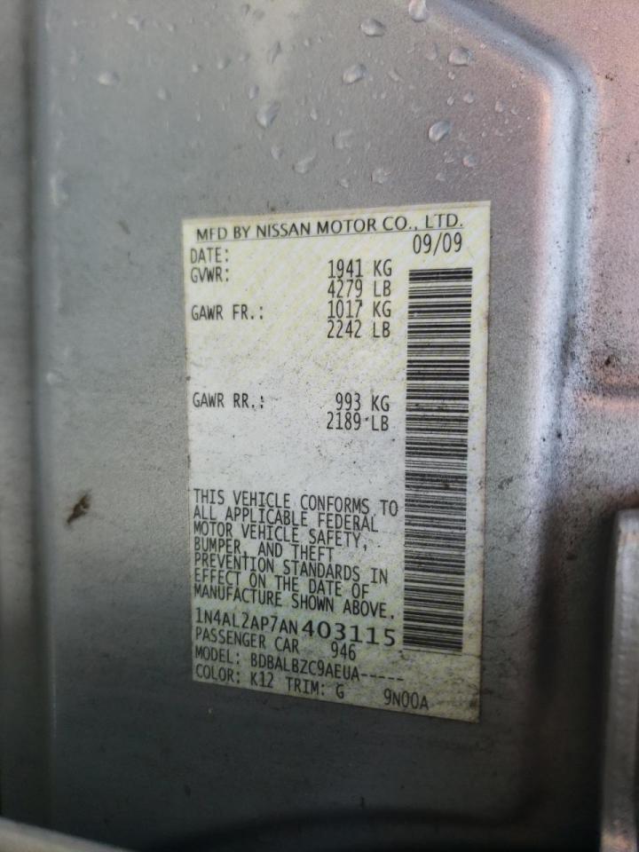 Photo 10 from auction – 2010 NISSAN ALTIMA BAS with VIN 1N4AL2AP7AN403115