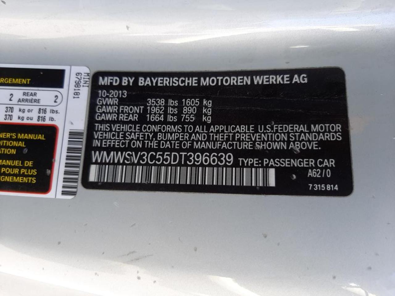 Photo 10 from auction – 2013 MINI COOPER S with VIN WMWSV3C55DT396639