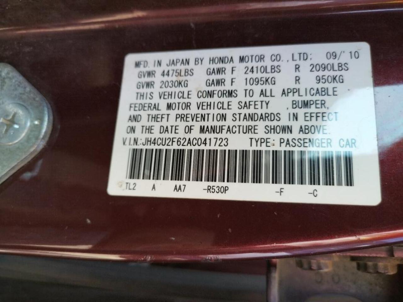 Photo 10 from auction – 2010 ACURA TSX with VIN JH4CU2F62AC041723