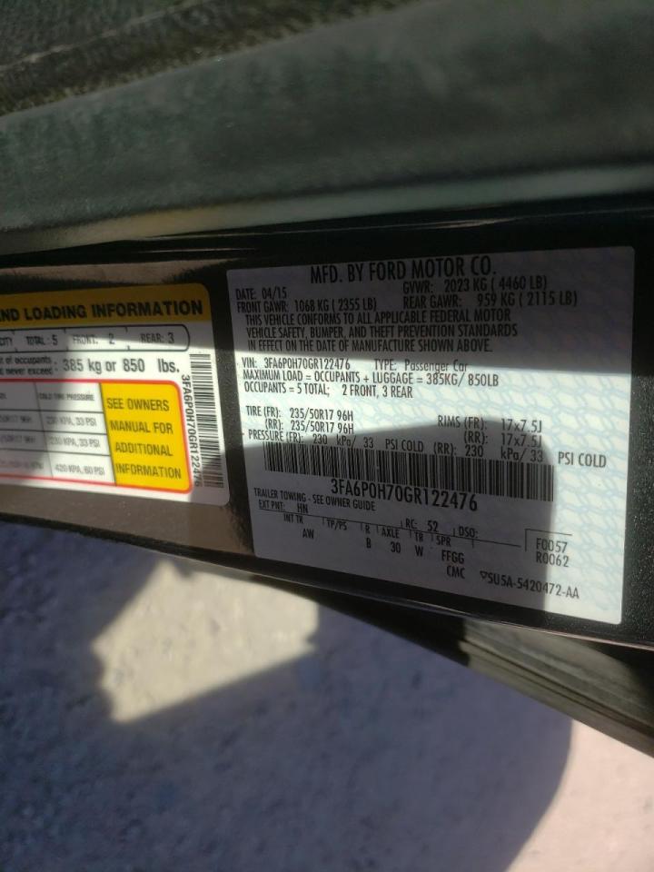 Photo 10 from auction – 2016 FORD FUSION SE with VIN 3FA6P0H70GR122476