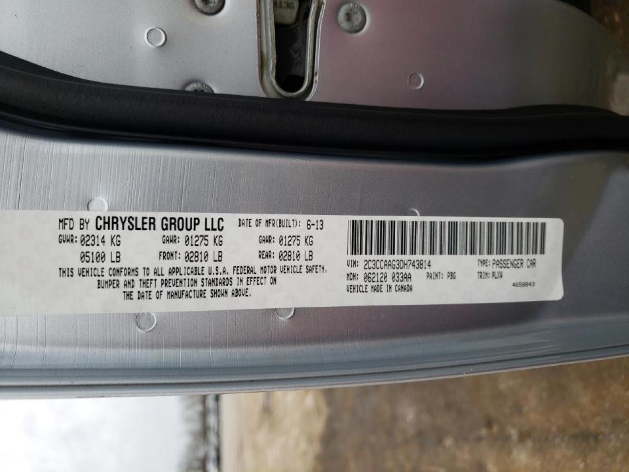 Photo 10 from auction – 2013 CHRYSLER 300 with VIN 2C3CCAAG3DH743814