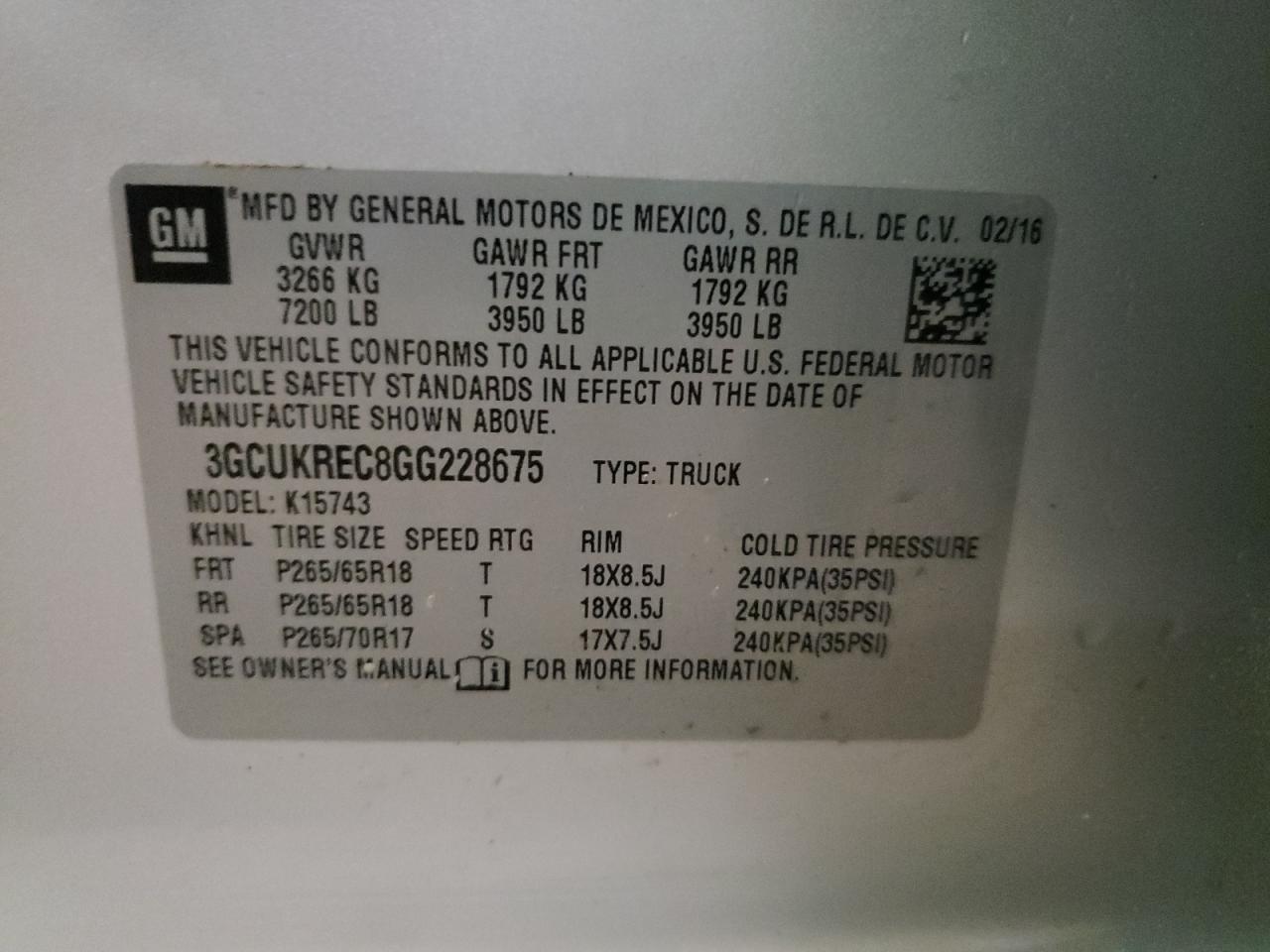 Photo 10 from auction – 2016 CHEVROLET SILVERADO with VIN 3GCUKREC8GG228675