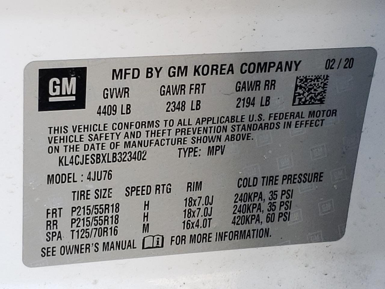 Photo 10 from auction – 2020 BUICK ENCORE PRE with VIN KL4CJESBXLB323402