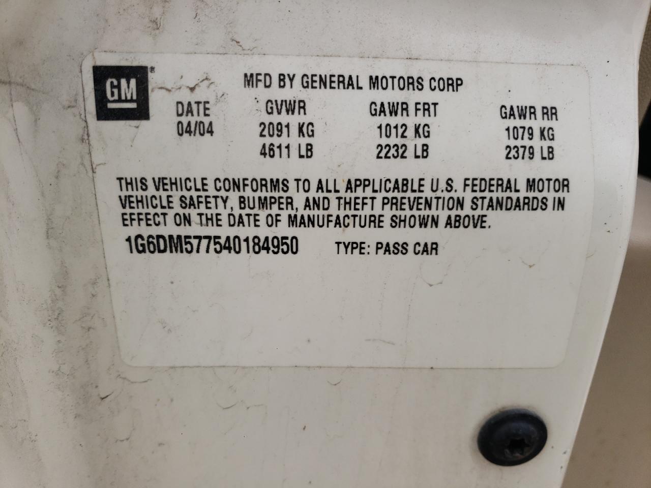 Photo 10 from auction – 2004 CADILLAC CTS with VIN 1G6DM577540184950