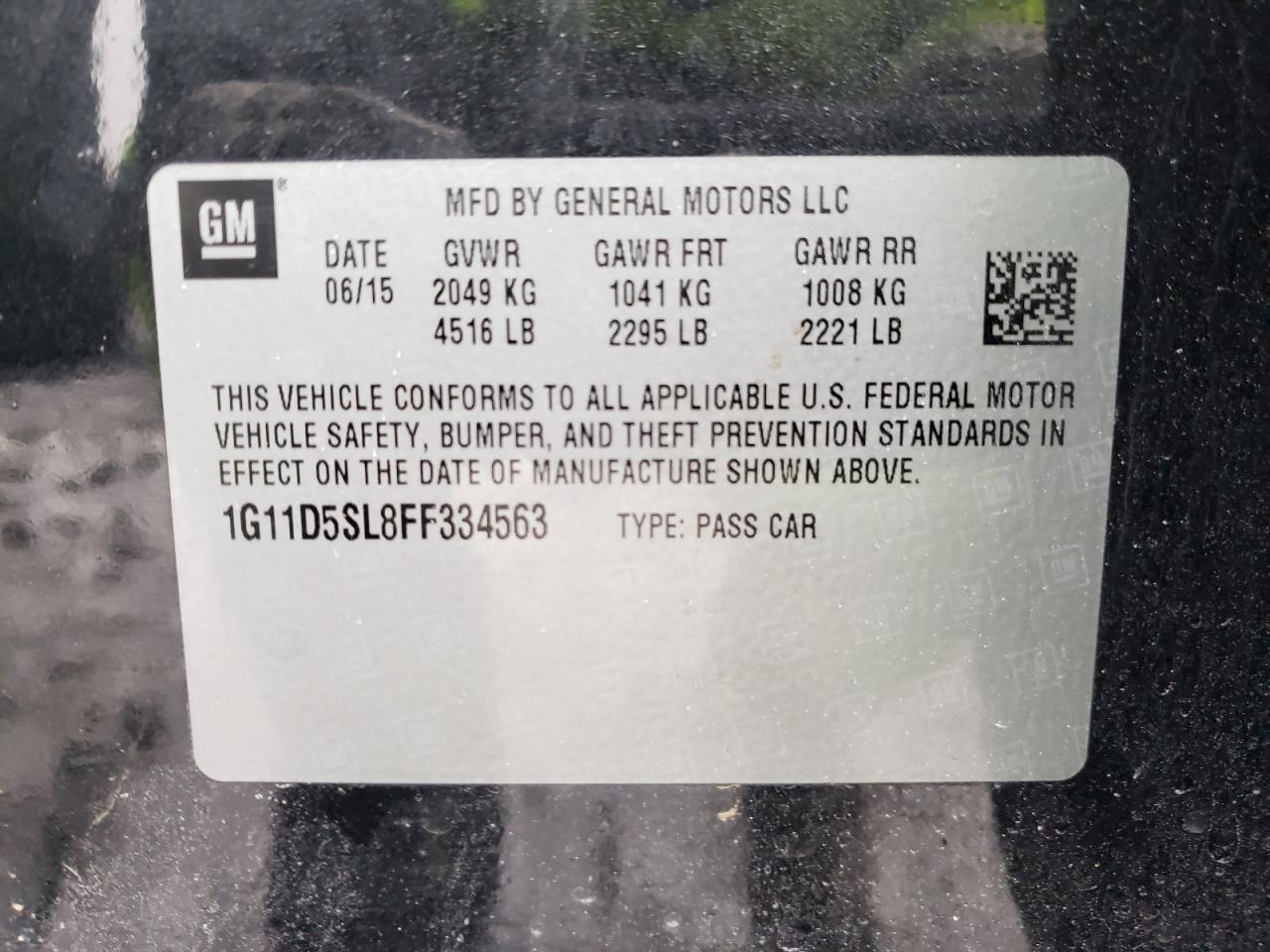 Photo 10 from auction – 2015 CHEVROLET MALIBU 2LT with VIN 1G11D5SL8FF334563