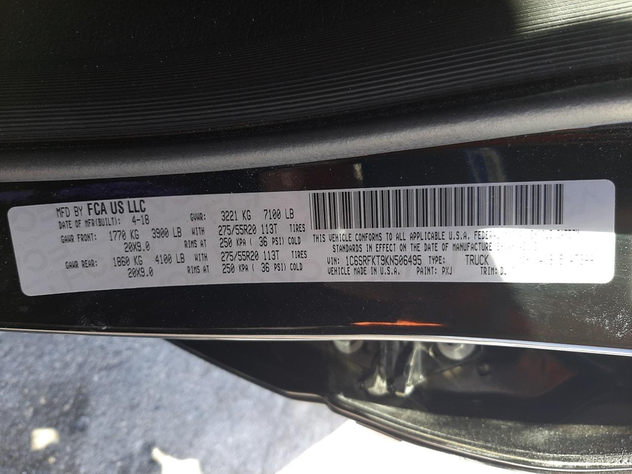 Photo 10 from auction – 2019 RAM 1500 LONGH with VIN 1C6SRFKT9KN506495