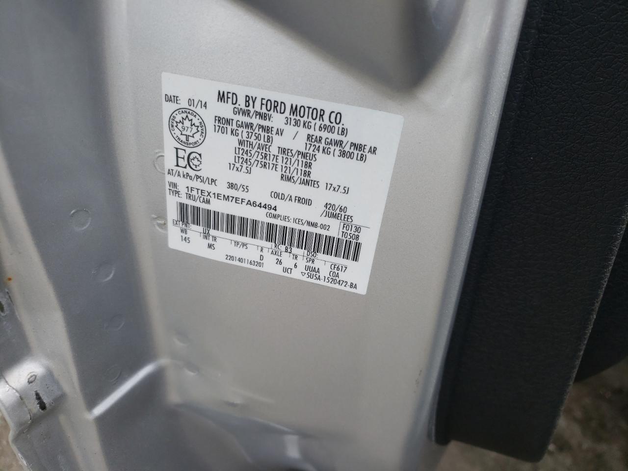 Photo 10 from auction – 2014 FORD F150 SUPER with VIN 1FTEX1EM7EFA64494