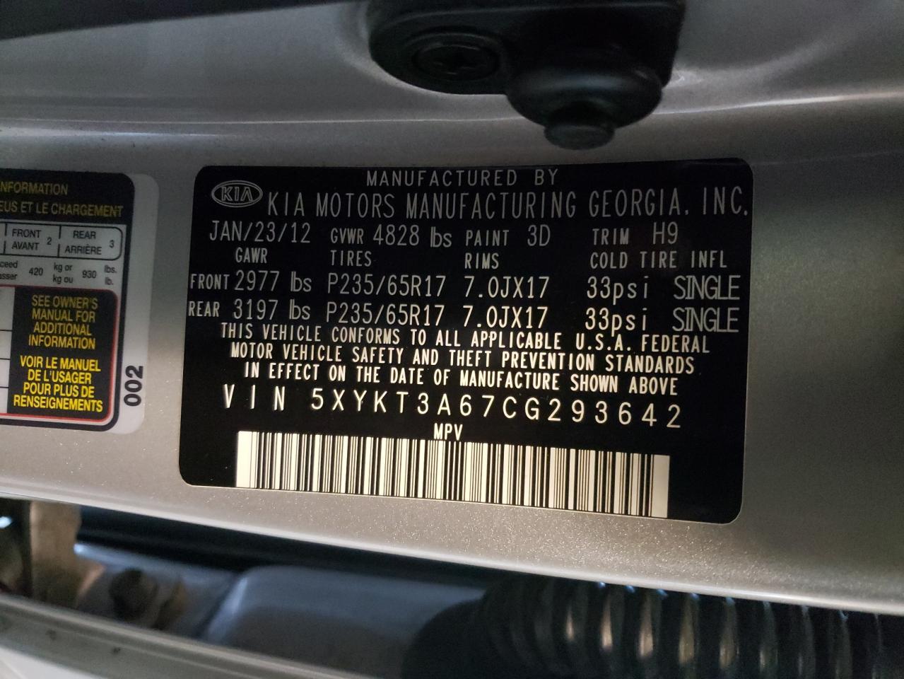 Foto 10 de la subasta – 2012 KIA SORENTO BA con VIN 5XYKT3A67CG293642