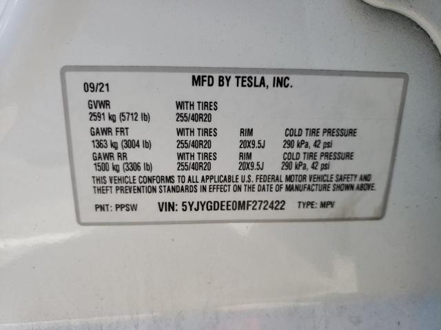 Photo 10 from auction – 2021 TESLA MODEL Y with VIN 5YJYGDEE0MF272422