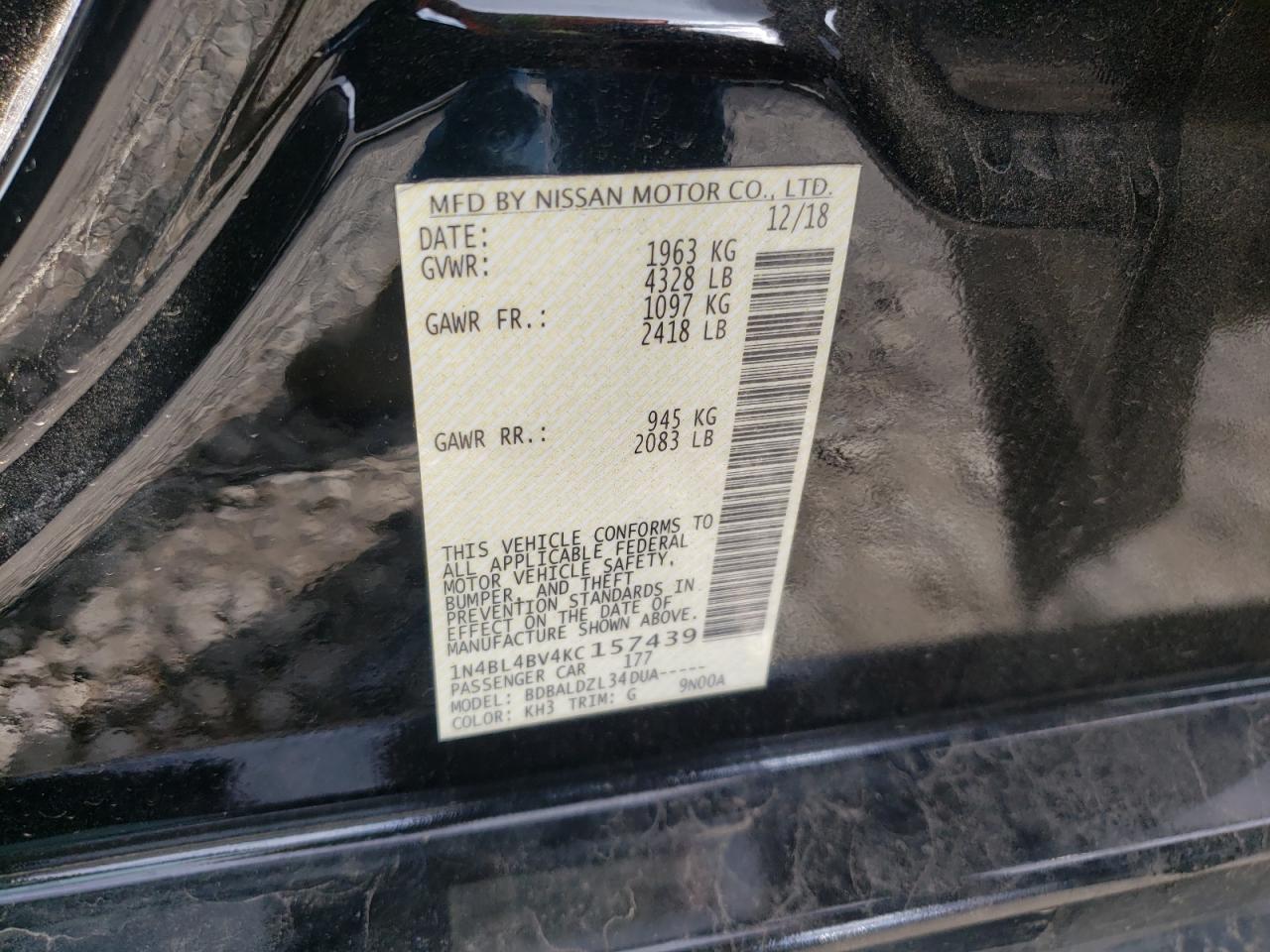 Photo 10 from auction – 2019 NISSAN ALTIMA S with VIN 1N4BL4BV4KC157439