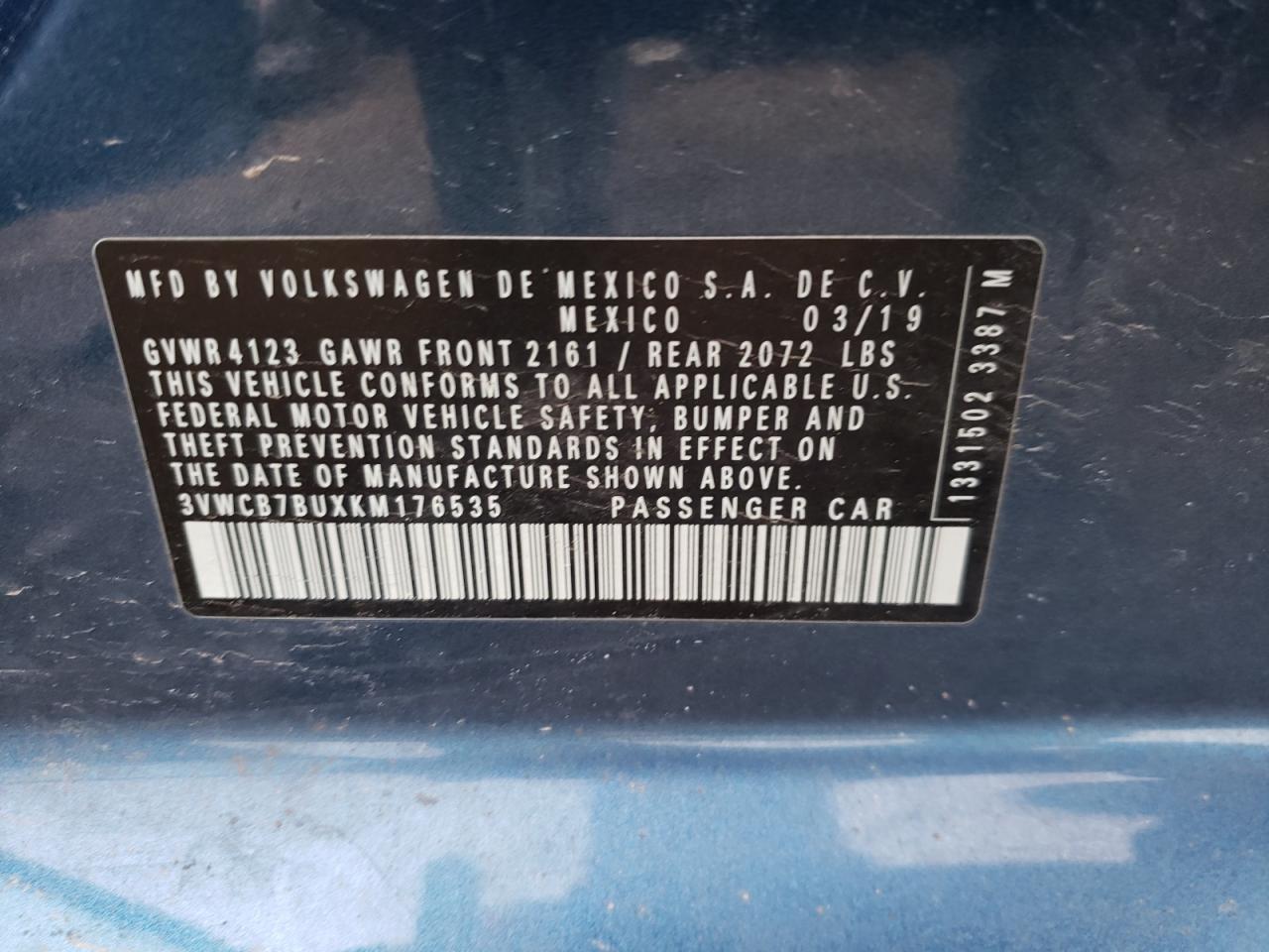 Photo 10 from auction – 2019 VOLKSWAGEN JETTA S with VIN 3VWCB7BUXKM176535