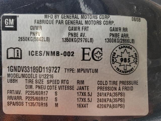 Photo 10 from auction – 2009 CHEVROLET UPLANDER L with VIN 1GNDV33189D119727