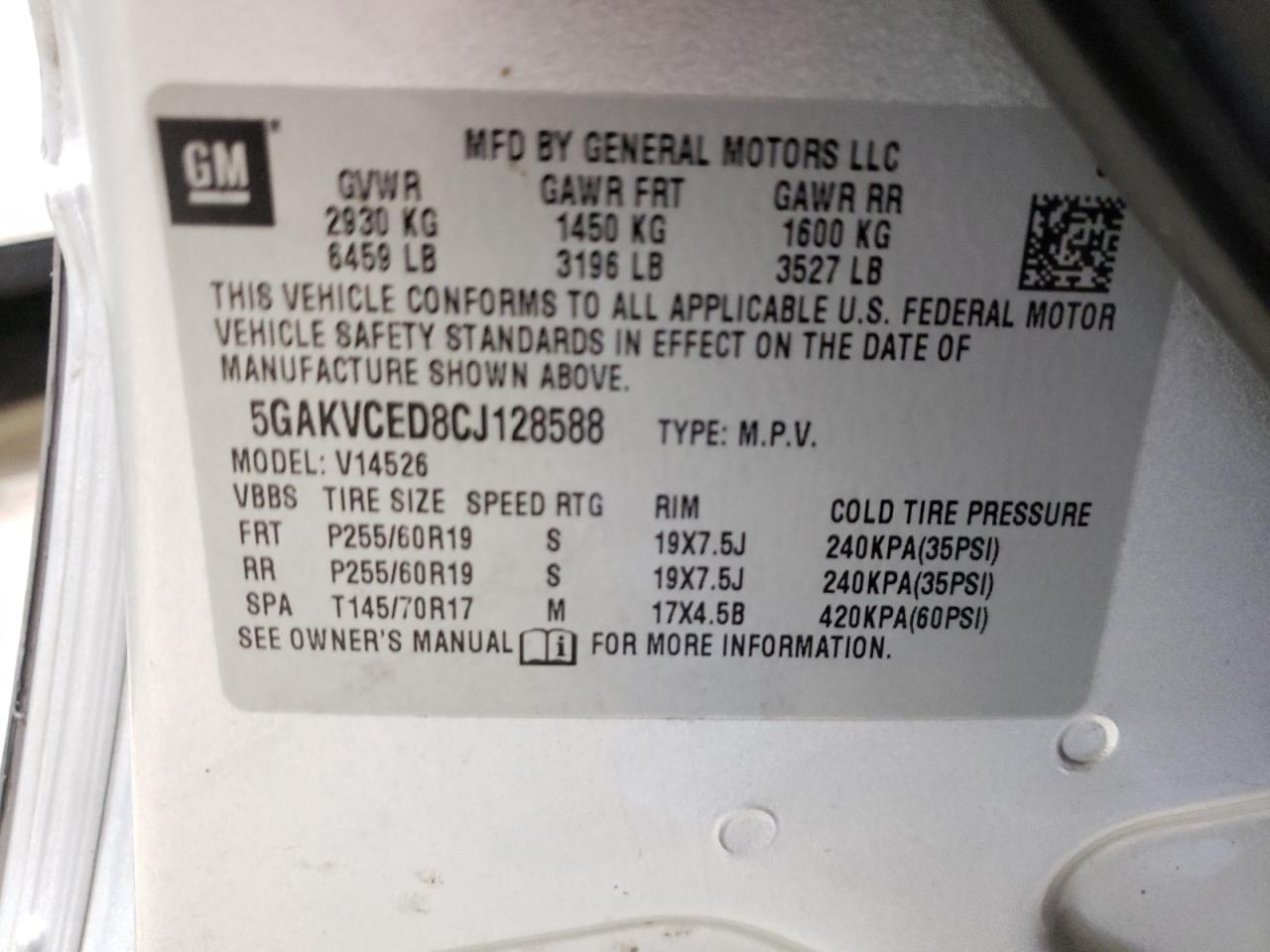 Photo 10 from auction – 2012 BUICK ENCLAVE with VIN 5GAKVCED8CJ128588