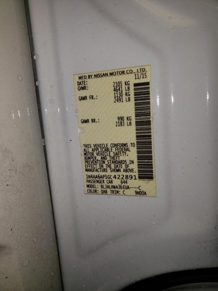 Photo 10 from auction – 2016 NISSAN MAXIMA 3.5 with VIN 1N4AA6AP1GC422891
