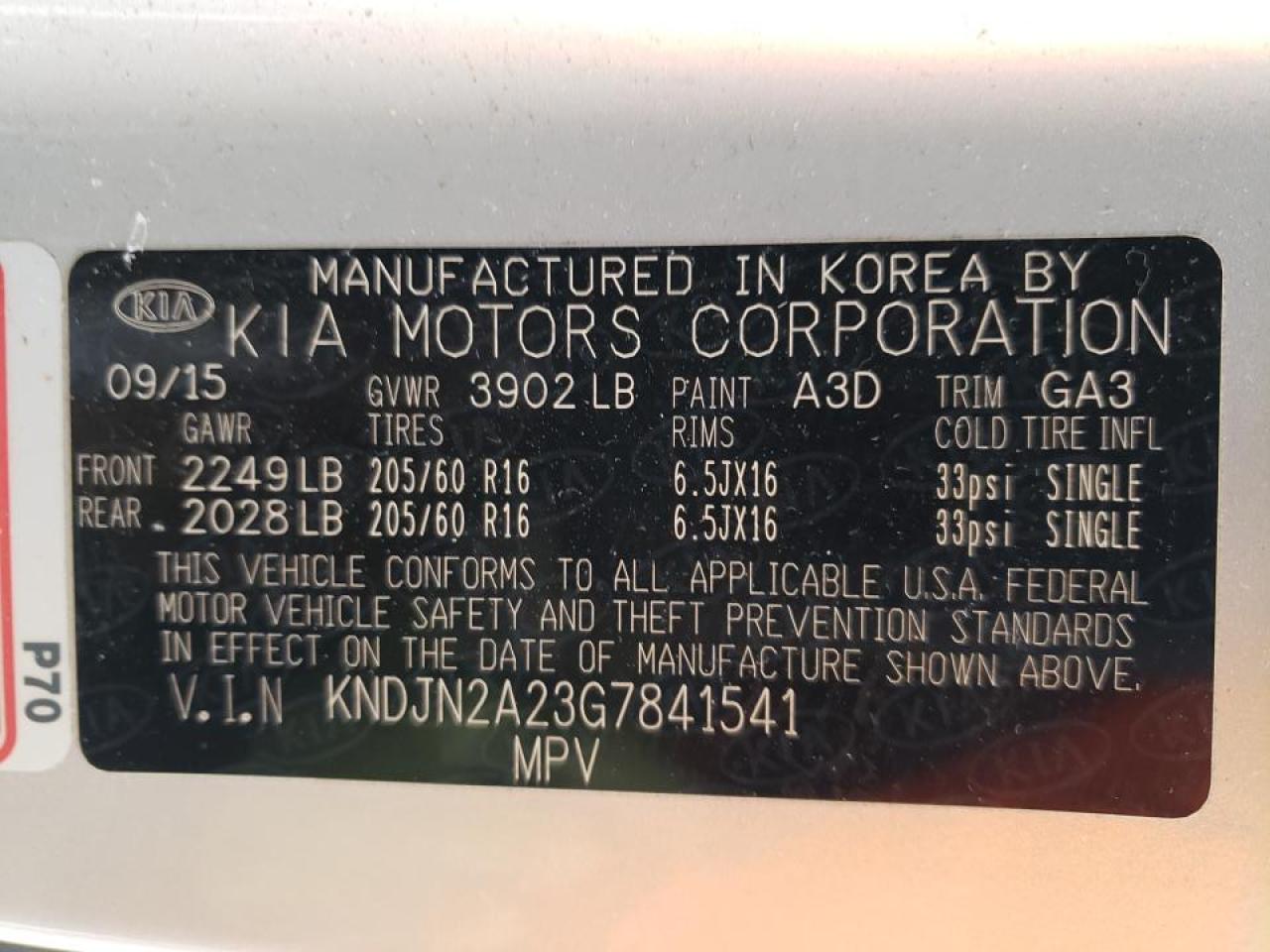 Photo 10 from auction – 2016 KIA SOUL with VIN KNDJN2A23G7841541