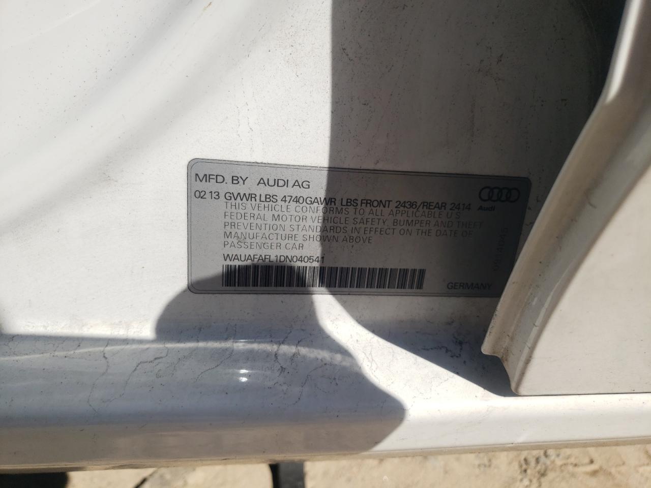 Photo 10 from auction – 2013 AUDI A4 PREMIUM with VIN WAUAFAFL1DN040541