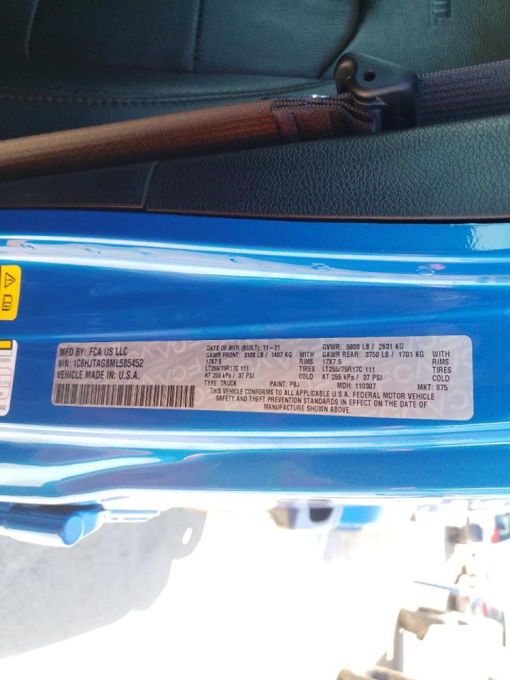 Photo 10 from auction – 2021 JEEP GLADIATOR with VIN 1C6HJTAG8ML585452