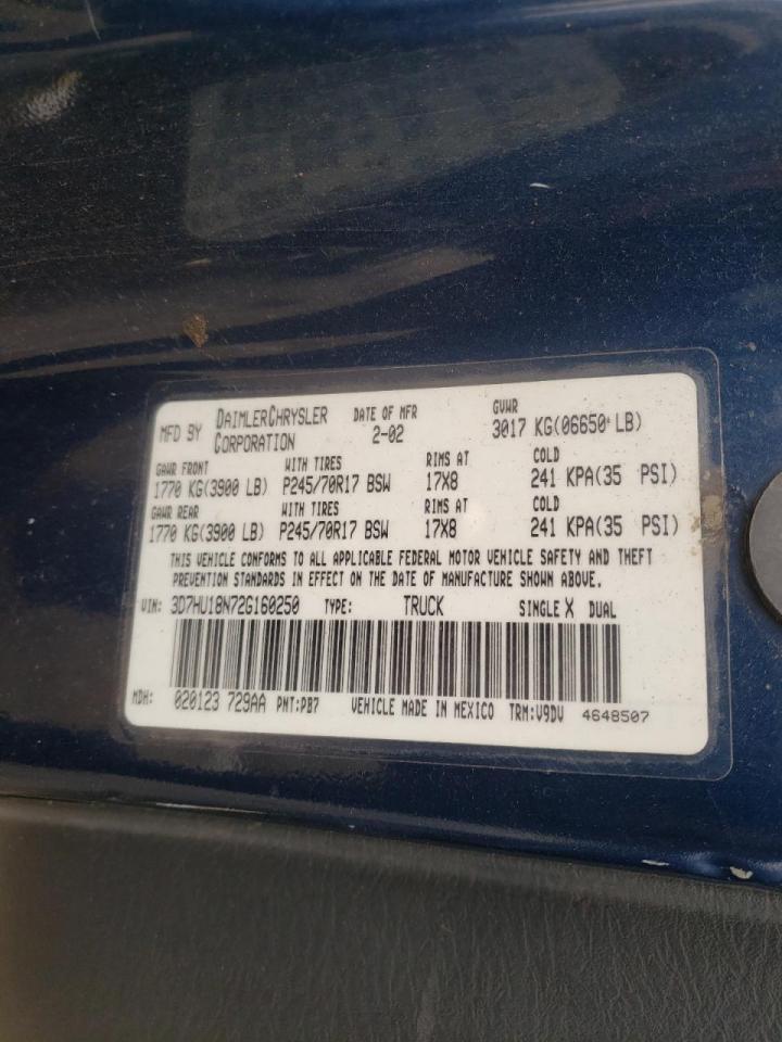 Photo 10 from auction – 2002 DODGE RAM 1500 with VIN 3D7HU18N72G160250