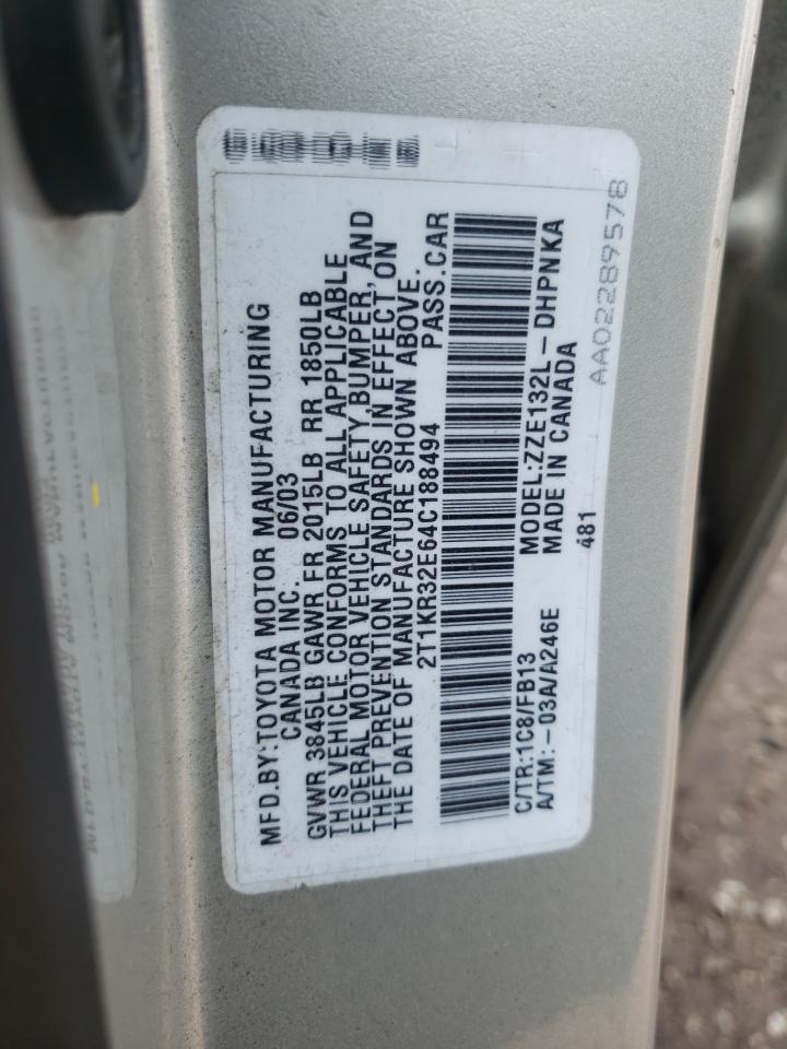 Photo 10 from auction – 2004 TOYOTA COROLLA MA with VIN 2T1KR32E64C188494