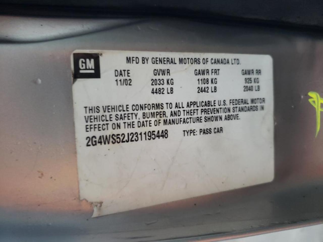 Photo 10 from auction – 2005 BUICK CENTURY CU with VIN 2G4WS52J551113957