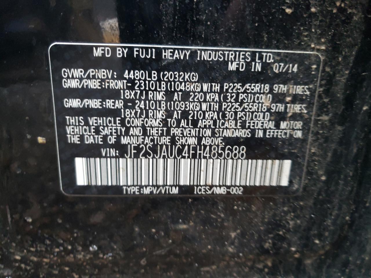 Photo 10 from auction – 2015 SUBARU FORESTER 2 with VIN JF2SJAUC4FH485688
