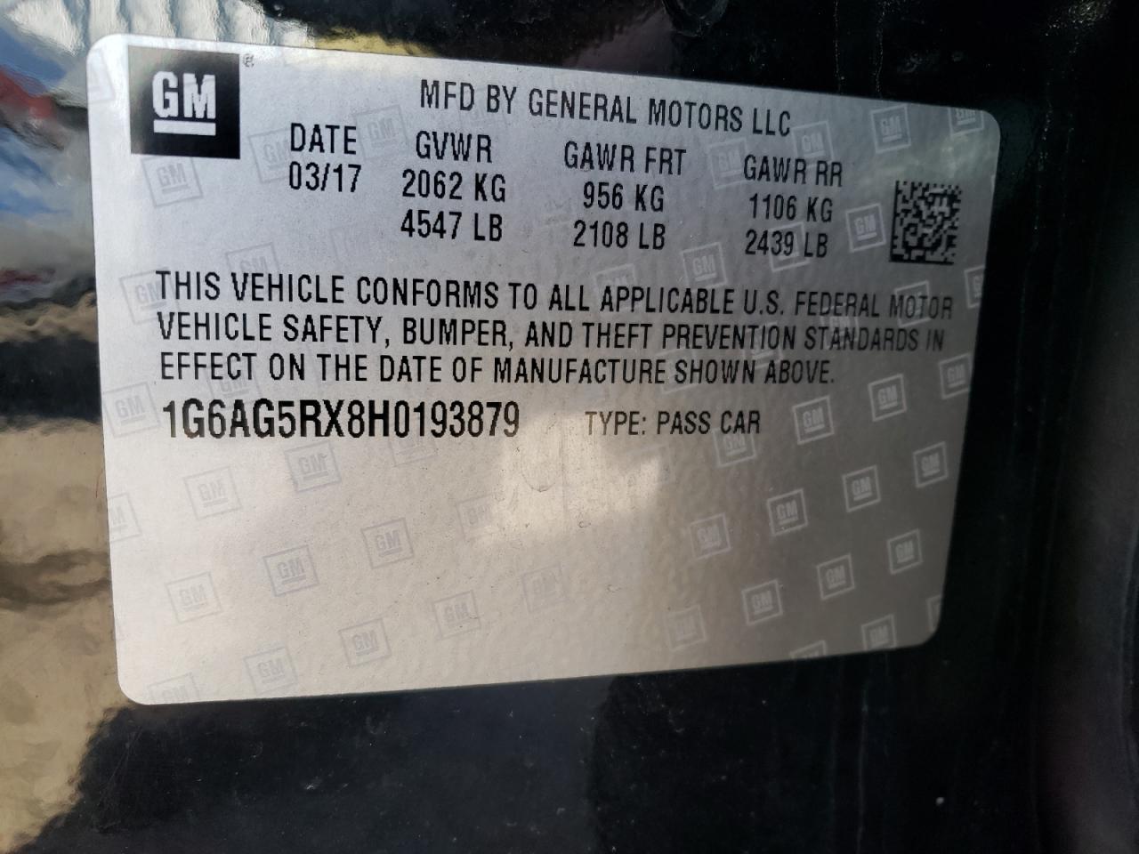 Photo 10 from auction – 2017 CADILLAC ATS with VIN 1G6AG5RX8H0193879