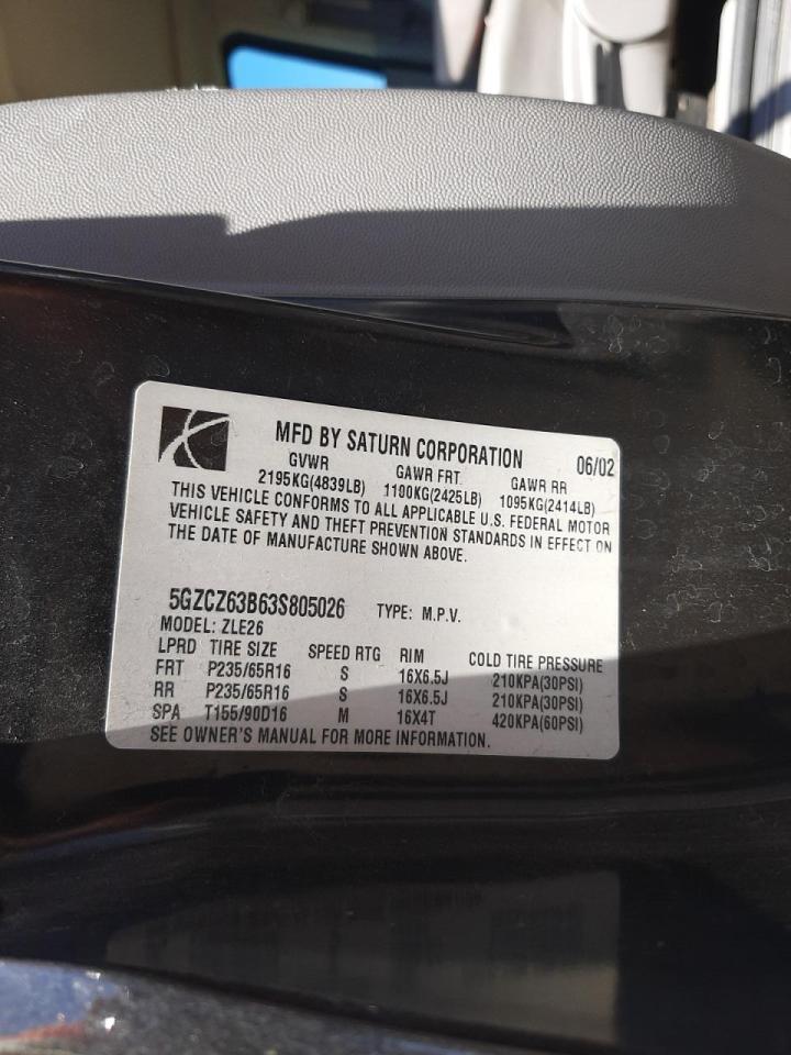 Photo 10 from auction – 2003 SATURN VUE with VIN 5GZCZ63B63S805026