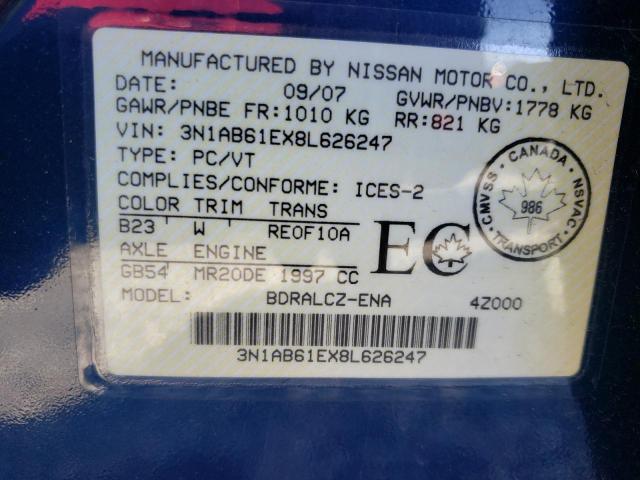 Photo 10 from auction – 2008 NISSAN SENTRA 2.0 with VIN 3N1AB61EX8L626247