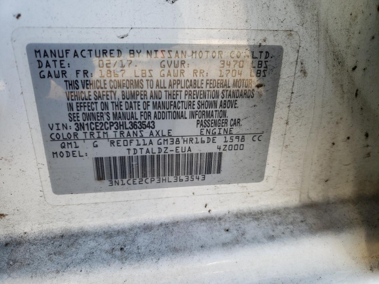 Photo 10 from auction – 2017 NISSAN VERSA NOTE with VIN 3N1CE2CP3HL363543