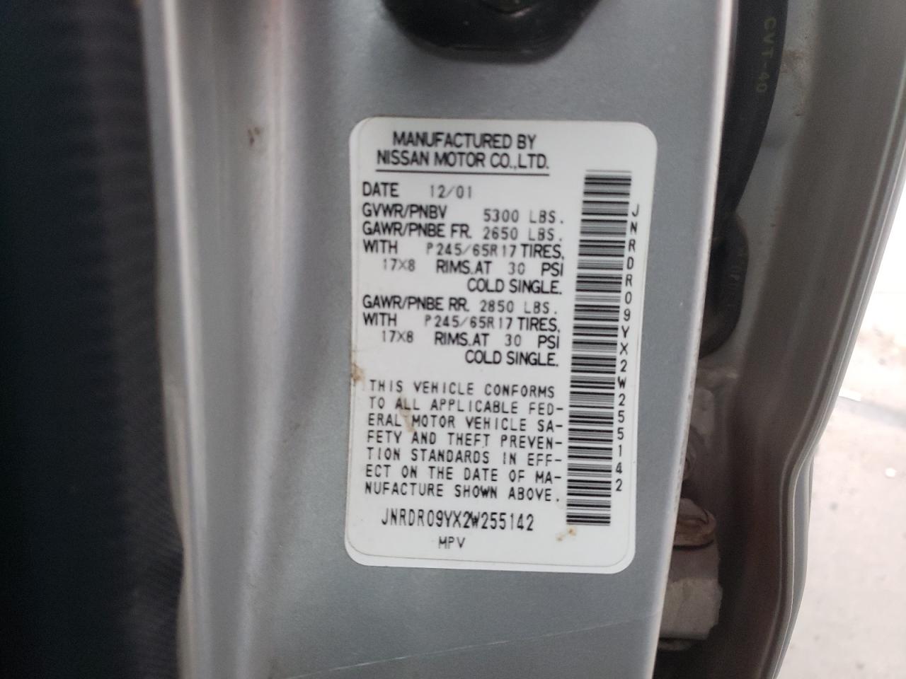Photo 10 from auction – 2002 INFINITI QX4 with VIN JNRDR09YX2W255142