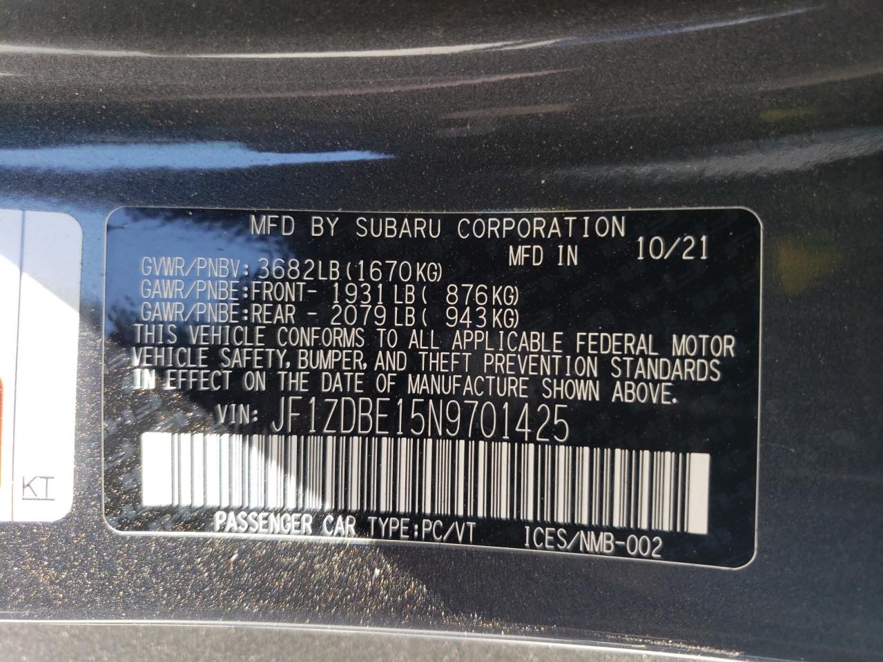 Foto 10 de la subasta – 2022 SUBARU BRZ con VIN JF1ZDBE15N9701425