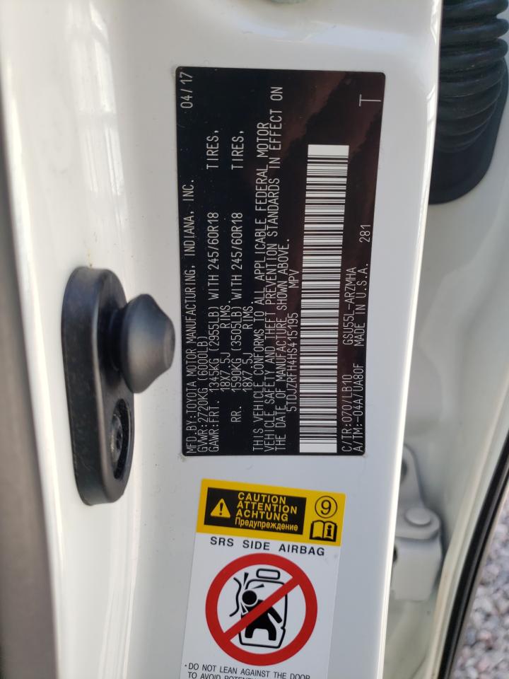 Photo 10 from auction – 2017 TOYOTA HIGHLANDER with VIN 5TDJZRFH4HS415195