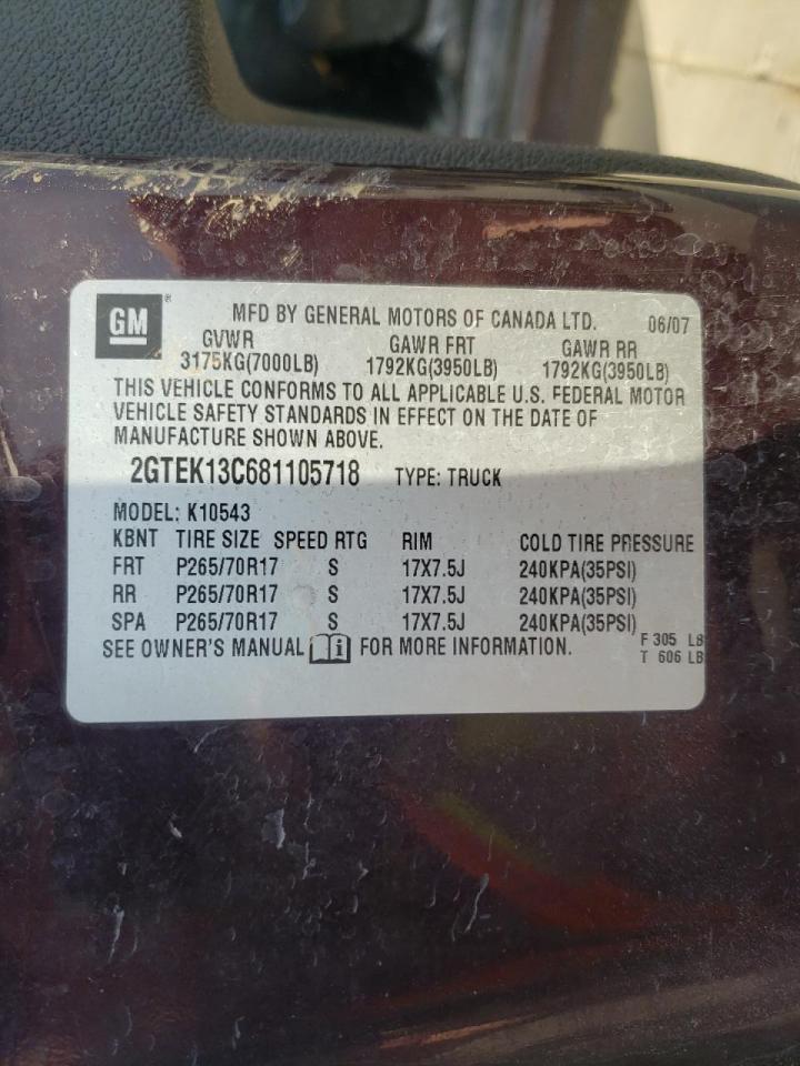 Photo 10 from auction – 2008 GMC SIERRA K15 with VIN 2GTEK13C681105718