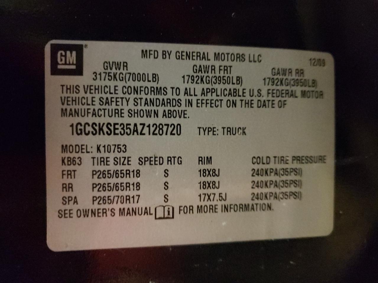 Photo 10 from auction – 2010 CHEVROLET SILVERADO with VIN 1GCSKSE35AZ128720