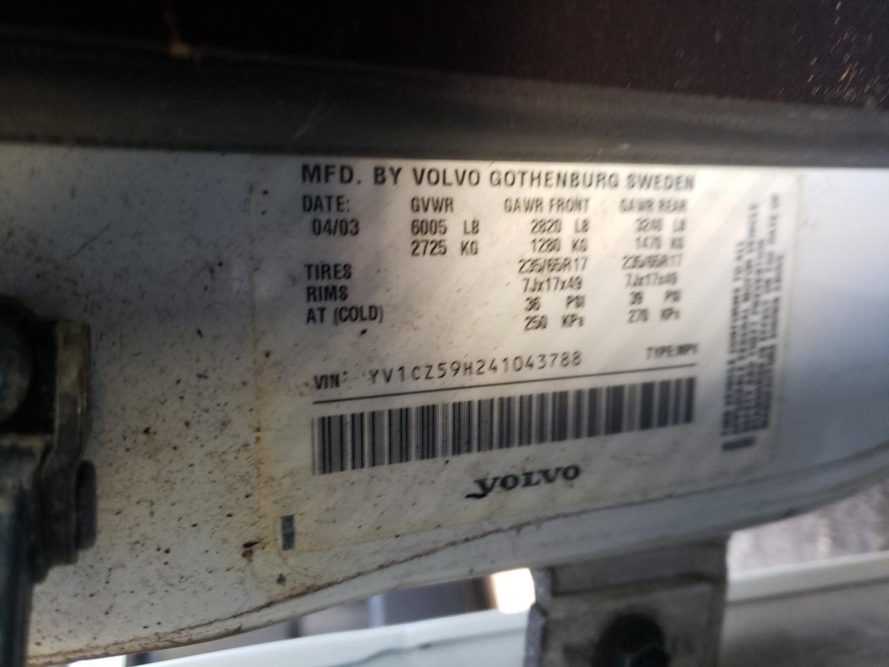Photo 10 from auction – 2004 VOLVO XC90 with VIN YV1CZ59H241043788