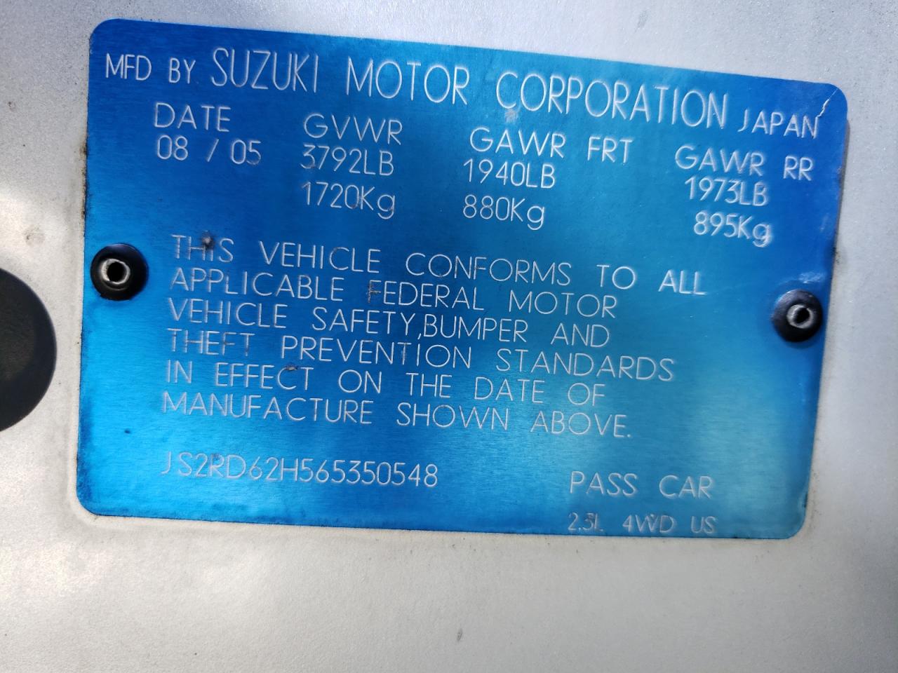 Photo 10 from auction – 2006 SUZUKI AERIO with VIN JS2RD62H565350548