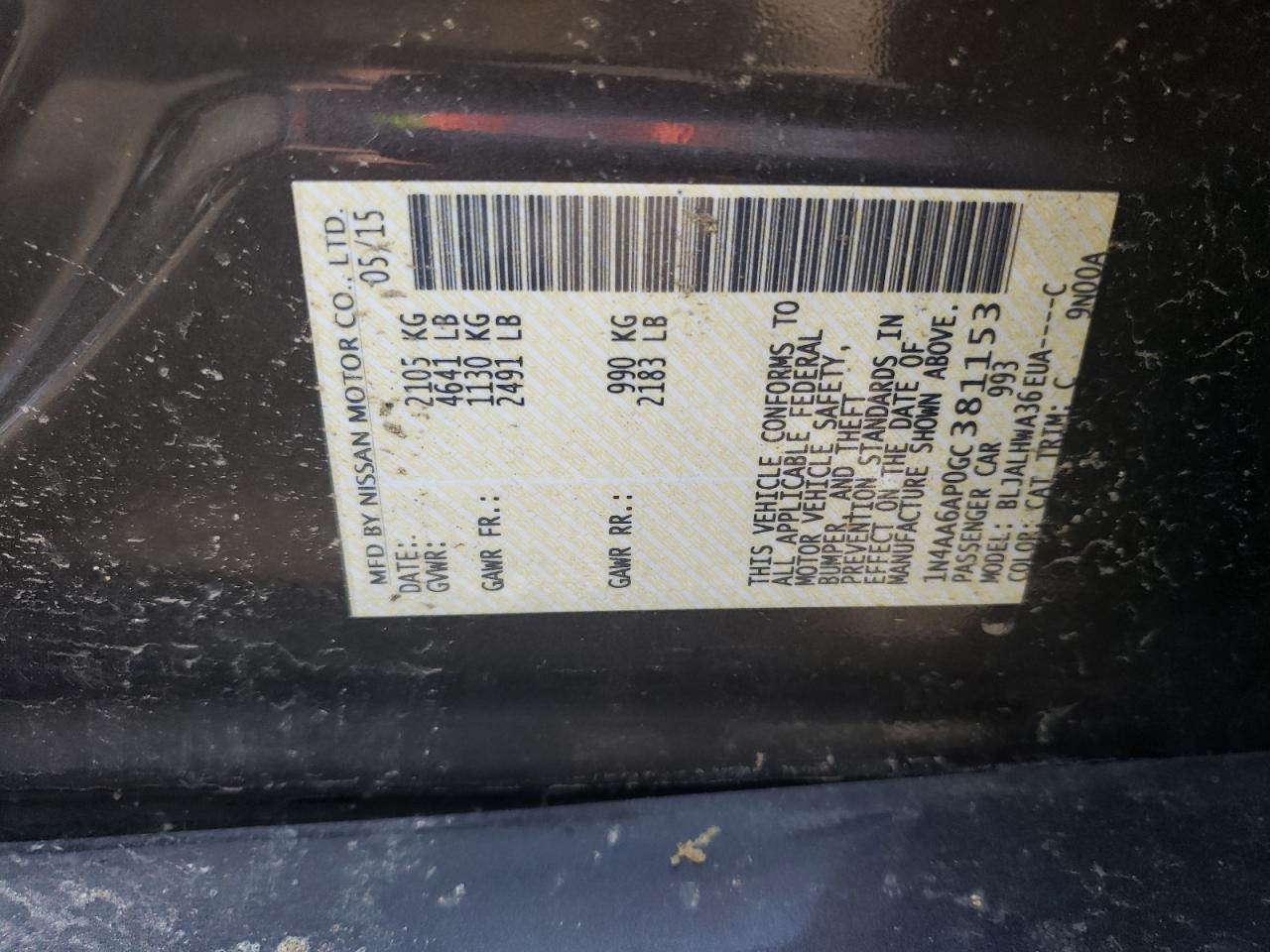 Photo 10 from auction – 2016 NISSAN MAXIMA 3.5 with VIN 1N4AA6AP0GC381153