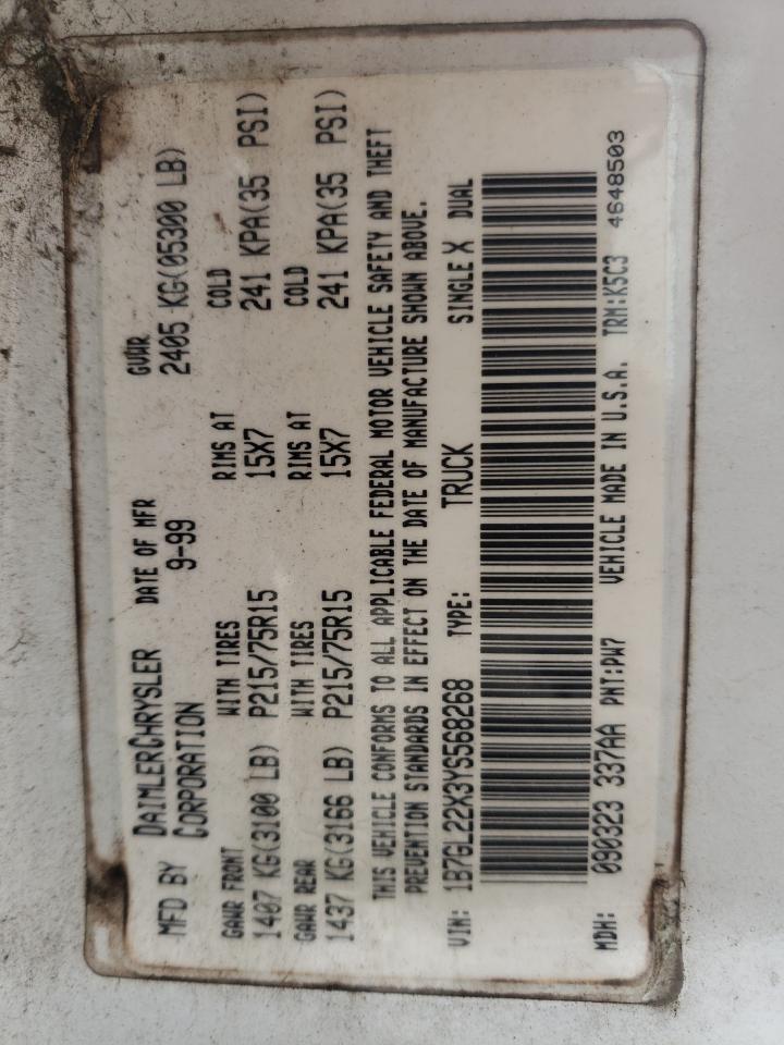 Photo 10 from auction – 2000 DODGE DAKOTA with VIN 1B7GL22X3YS568268