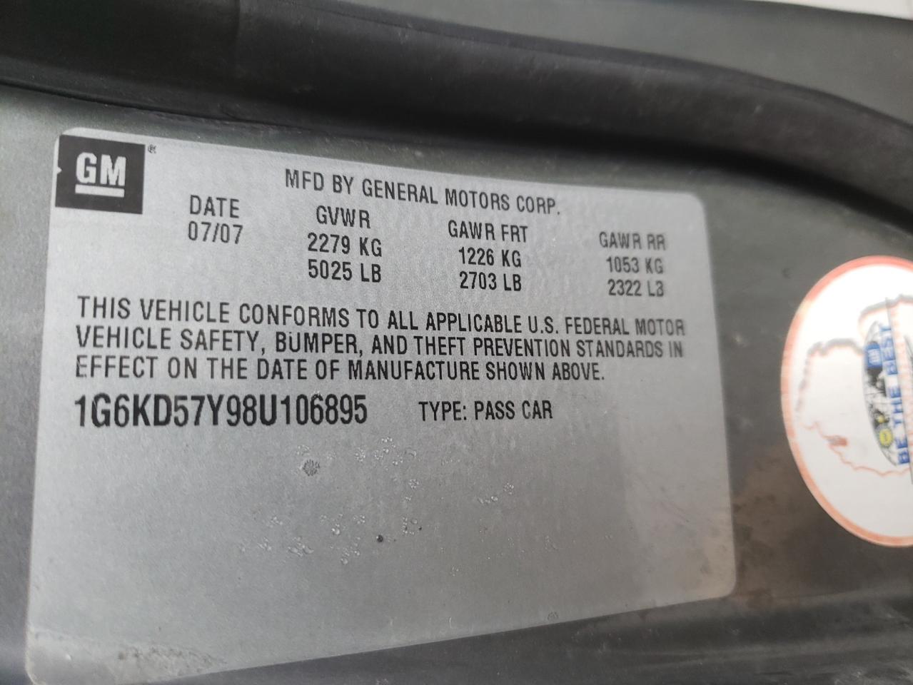Photo 10 from auction – 2008 CADILLAC DTS with VIN 1G6KD57Y98U106895