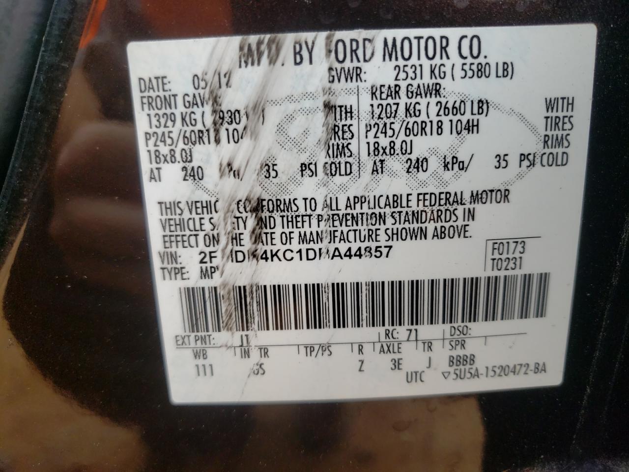 Photo 10 from auction – 2013 FORD EDGE LIMIT with VIN 2FMDK4KC1DBA44857