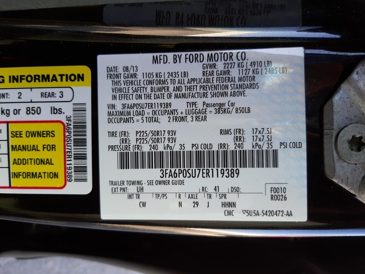 صورة رقم 10 من المزاد - 2014 FORD FUSION TIT مع VIN 3FA6P0SU7ER119389