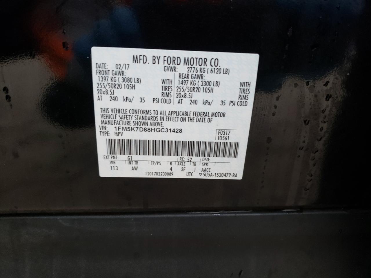 Photo 10 from auction – 2017 FORD EXPLORER X with VIN 1FM5K7D88HGC31428