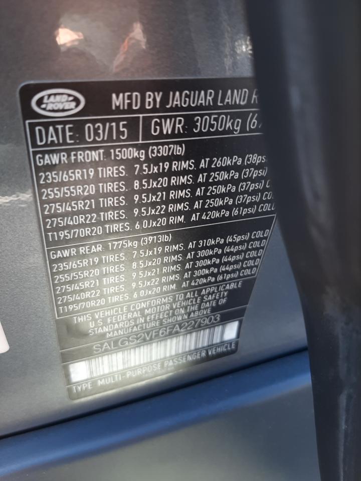 Photo 10 from auction – 2015 LAND ROVER RANGE ROVE with VIN SALGS2VF6FA227903