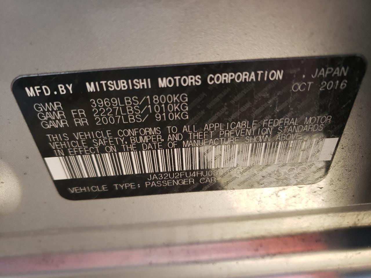 Photo 10 from auction – 2017 MITSUBISHI LANCER ES with VIN JA32U2FU4HU004316