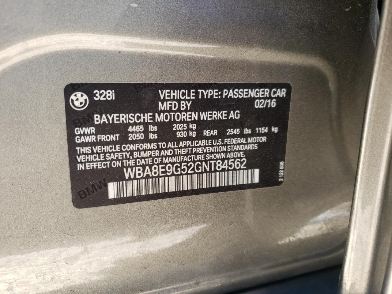Photo 10 from auction – 2016 BMW 328 I SULE with VIN WBA8E9G52GNT84562